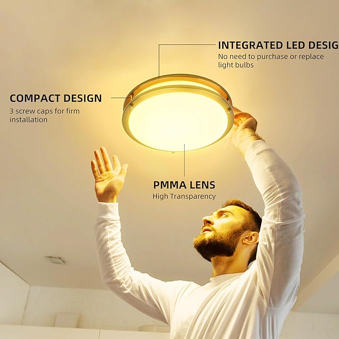 hykolity 10 inch Flush Mount LED Ceiling Light Fixture, 17W 1100lm, 2700K/3000K/3500K/4000K/5000K Adjustable Ceiling Lights, Gold Saturn Dimmable Lighting for Hallway Bathroom or Kitchen