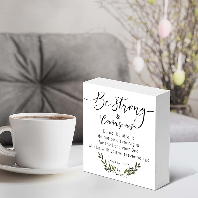Christian Gifts, ‘Be Strong & Courageous’ Wooden Box Sign Decor, Birthday, Thanksgiving, Christmas Gifts, Christian Decorations, Christian Home Décor Gifts for Family, Friends, etc.(056)