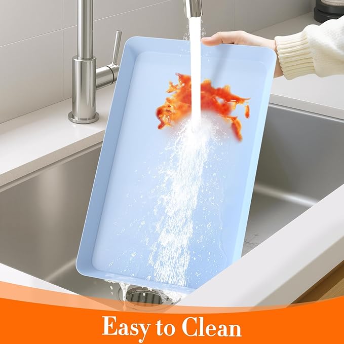 WOWBOX 4 pcs Serving Tray for Entertaining, Serving Platters for Snacks, Fruit, Cookies, Dessert, Reusable Plastic Trays for Serving Food and Pantry Organization in Kitchen & for Parties, (Blue)