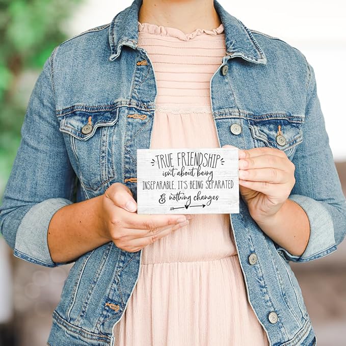 Simply Said, INC True Friendship Isn't About Being Inseparable 5.25 inch Wood Sign, Friendship Small Talk Rectangle Block Plaque, Made in USA, STR1207
