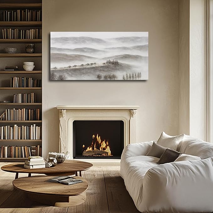 NBAODAN Nature Wall Art Mountain Canvas Art Forest Wall Hanging Artwork Grey Pictures Wall Decor 29x58 Inch Big Painting for Living Room Office Home