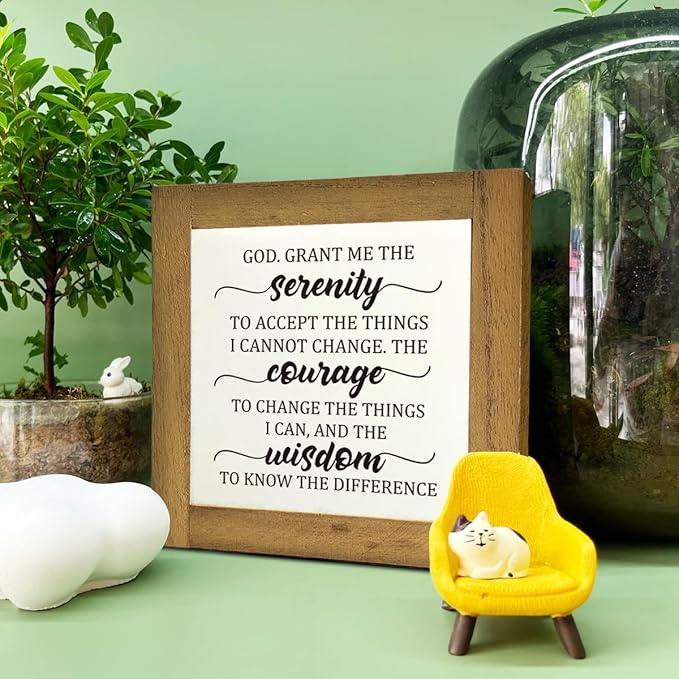 Inspirational Sign, Box Wood Plaques Desk Décor, Christian Sign, Wooden Table Sign, Religious Home Table Decor, Serenity Prayer Gift for Him Her, God. Grant Me the Serenity Courage Wisdom A1