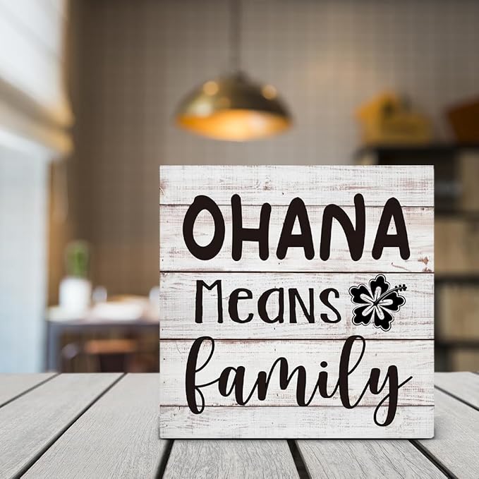 Ohana Means Family Wooden Box Sign Desk Decor, Family Quote Wood Box Sign for Home Office Shelf Table Decoration 5 X 5 Inch