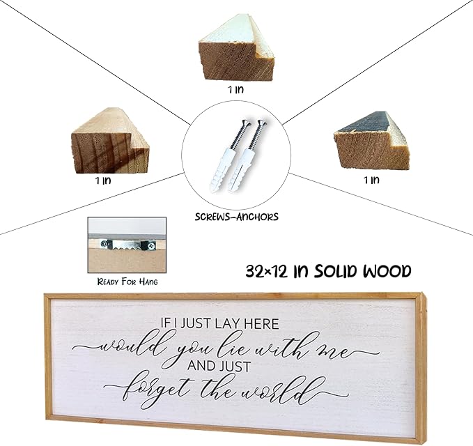 Surfapans If I Lay Here Would You Lie With Me Wall Decor Sign 32”X12” Master Room Bedroom Above Bed Large Farmhouse Inspirational Quotes Minimalist Wood Framed Over Bed Wall Art Decoration (Wood)