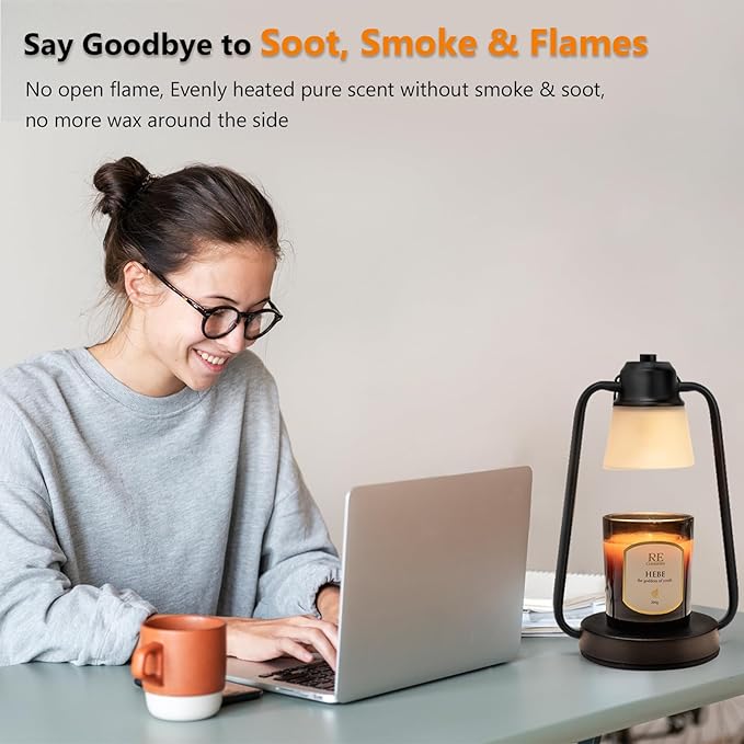 Candle Warmer Lamp with Timer Dimmer - Electric Wax Melt Warmer Lamp for Jar Candles, Vintage Candle Lamp Warmer with 2 Bulbs, House Warming Gifts New Home Decor, Birthday Gifts for Women Mom Black