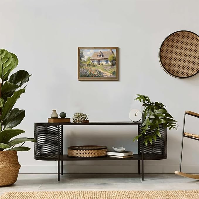 RETRART Vintage Cottage Wall Art, Summer Country Landscape Print - Farmhouse Art Poster - Cottage Oil Painting, 8" x 10" Unframed Canvas Prints for Bedroom Living Room Bathroom Wall Decor