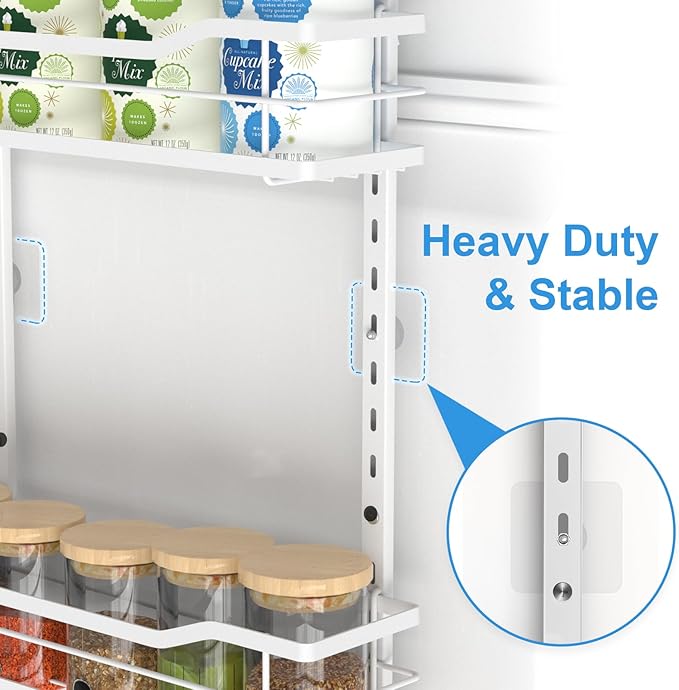 9-Tier Over The Door Pantry Organizer, Metal Pantry Organizers and Storage with Adjustable Basket, Spice Rack Seasoning Shelves, Over the Door Organizer for Pantry Kitchen Laundry, White