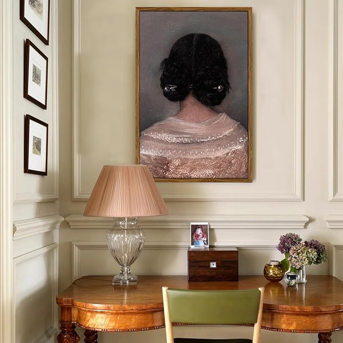 crmotu Vintage Framed Wall Art, Woman Back Portrait Canvas Painting, Elegant Lady Retro Artwork Prints, Classical Aesthetic Pictures Wall Decor Living Room Bedroom Bathroom Home Office 16x24in