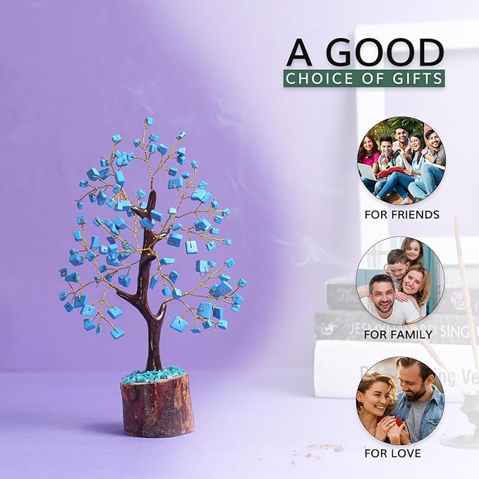 NARIBABU Turquoise Crystal Tree (7–8 Inch, 100 Chips) – Handmade Gemstone Tree with Raw Stones & Golden Wire – Gift for Her, Birthday Gifts for Women, Spiritual Home Decor