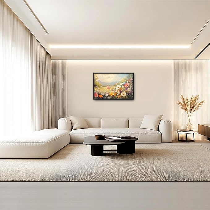 Wildflower Framed Wall Art for Living Room, Large Gesang Flower Canvas Wall Decor, Wildflower Pictures Painting, Modern Landscape Artwork for Bathroom Bedroom 36L'' × 24W''