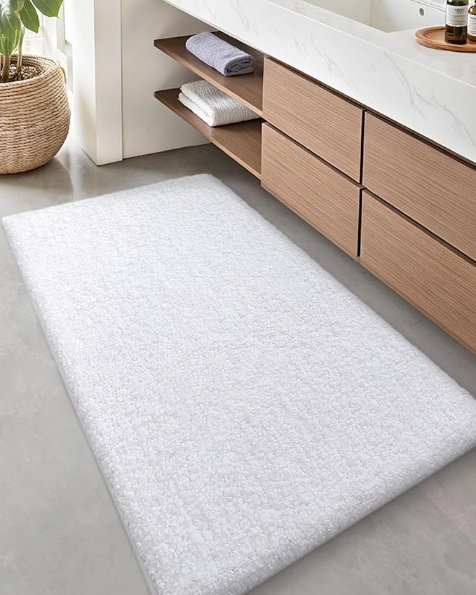 Color&Geometry White Bathroom Rugs, 24"x43" Non Slip Bath Runner Rug, Absorbent, Soft, Washable, Microfiber Bath Mat Bathroom Carpet