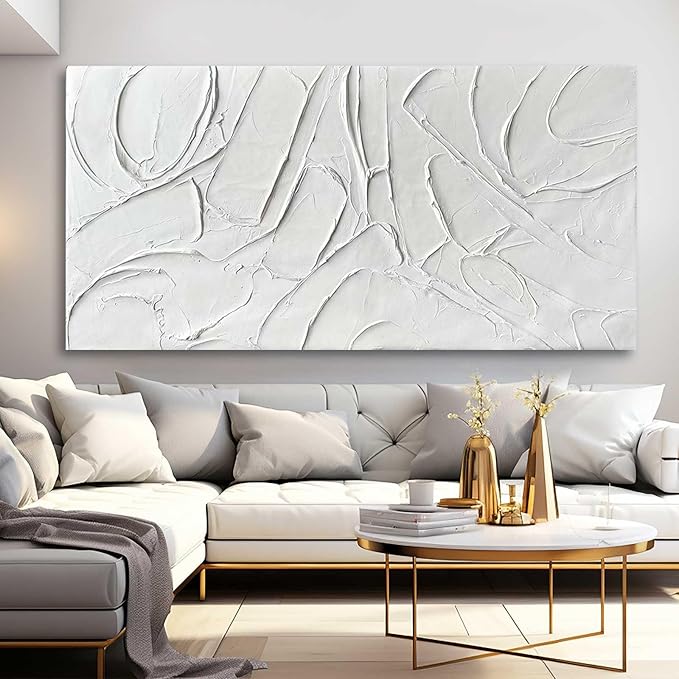 XIANSHOU Oil Painting Art Wall Decor Pictures for Living Room Big Wall Artwork White Painting 29"x 58" Modern Abstract Wall Decor Bedroom Office Ready to Hang