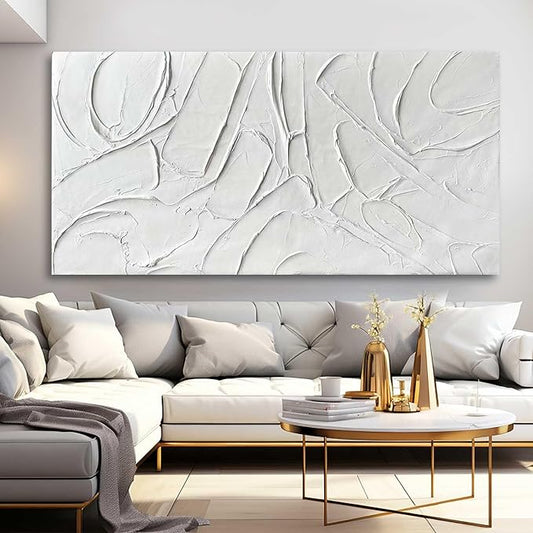 XIANSHOU Oil Painting Art Wall Decor Pictures for Living Room Big Wall Artwork White Painting 29"x 58" Modern Abstract Wall Decor Bedroom Office Ready to Hang