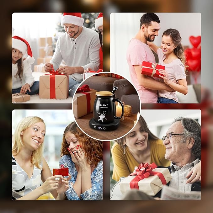 Cute Cat Coffee Mug Warmer Set, 8 Hour Auto Shut Off Cup Warmer for Desk Office Home, Candle Tea Milk Beverage Electric Coffee Warmer with 4 Temperature Setting, Christmas Birthday Ideas for Women Men