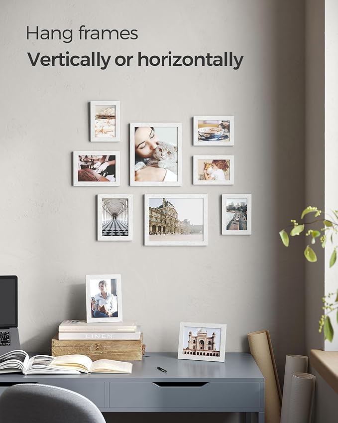 SONGMICS Picture Frames, Collage Picture Frames Set of 10, Two 8x10, Four 5x7, Four 4x6, Photo Frame for Wall Gallery Decor, Table Display, Glass, Cloud White URPF010W01V1