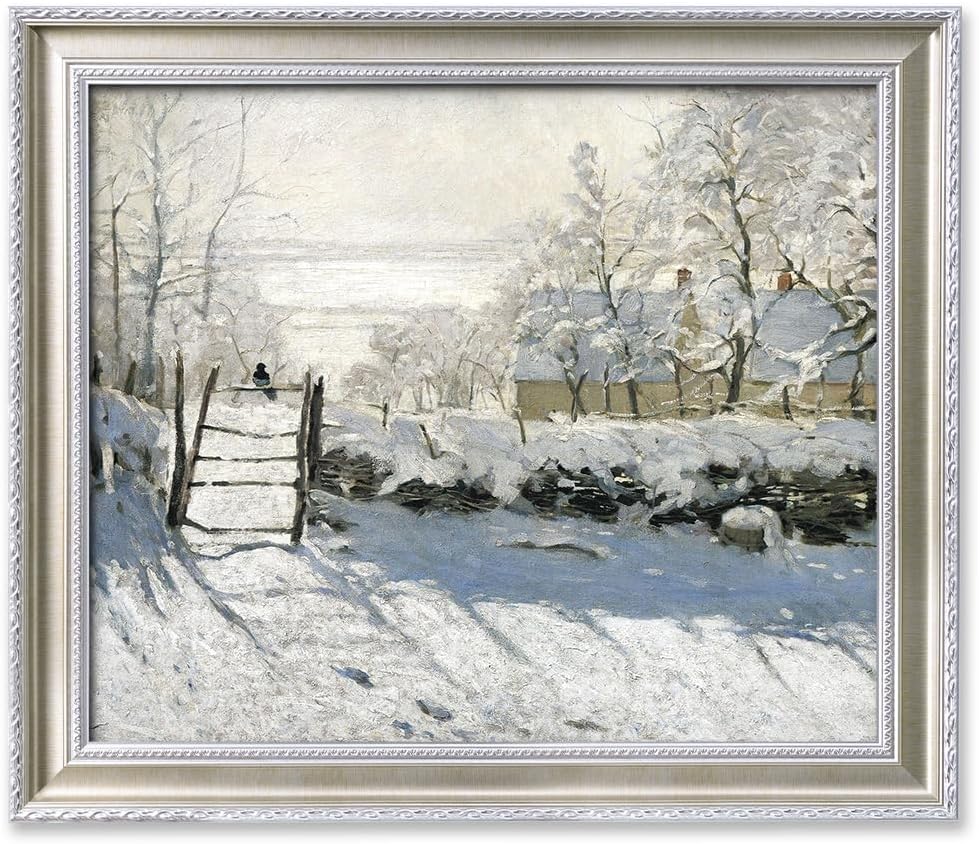 DECORARTS - Claude Monet The Magpie Giclee Print with Silver Solid Wood Frame, Impressionist Large Framed Wall Art, Ready to Hang, Framed Size28.75x24.75, Made in USA