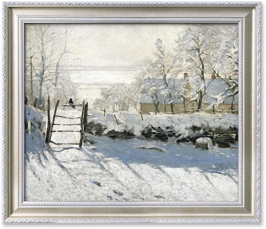 DECORARTS - Claude Monet The Magpie Giclee Print with Silver Solid Wood Frame, Impressionist Large Framed Wall Art, Ready to Hang, Framed Size28.75x24.75, Made in USA