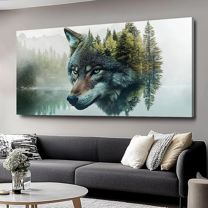 Canvas Wall Art Wolf - Modern Landscape Paintings for Living Room, Bedroom Wall Decor, Framed Wall Art for Home or Office Decoration, 20"x40"(50CMx100CM)