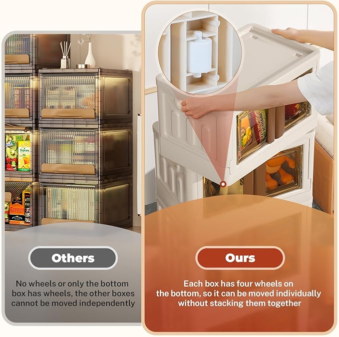 GCCSJ 76Qt Stackable Plastic Storage Boxes with Lids, Foldable Closet Organizers and Storage Containers with Wheels, Collapsible Storage Bins for Home Organization, 3 Pack White