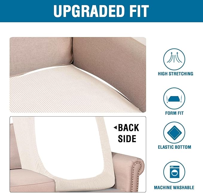 H.VERSAILTEX Super Stretch Individual Chaise Cover Sectional Couch Covers for L Shaped Sofa Both Left/Right Featuring Thick Jacquard Textured Twill Fabric (1 Piece Chaise Cover Large, Ivory)