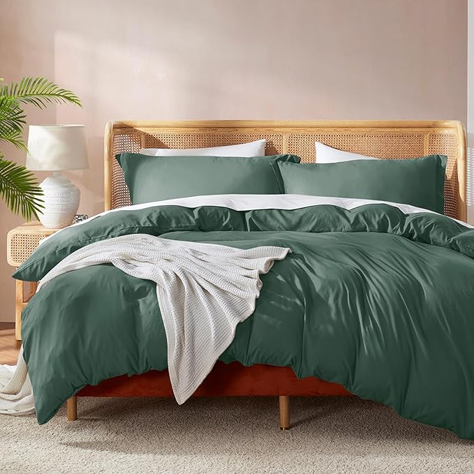 Nestl King Duvet Cover Set with Comforter Insert - Forest Green 4 Piece 104x90 Duvet Cover & 2 Pillow Shams with White Quilted Down Alternative Comforter, Ultra Soft, All Season