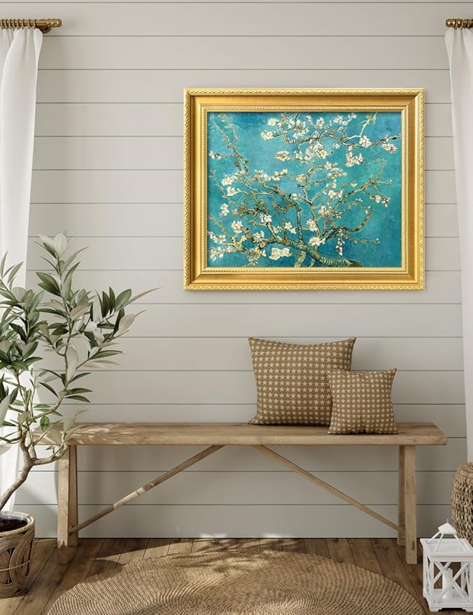 DECORARTS - Almond Blossom Tree by Vincent Van Gogh. Giclee Print on Acid-Free Canvas in Gold Solid Wood Frame. Picture Size: 20x16, Total Size: 24.75x20.75, Made in USA