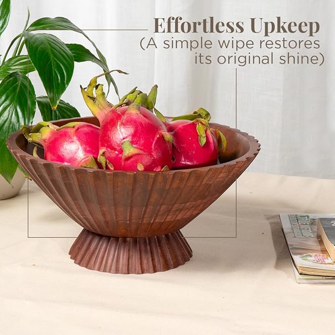 Folkulture Wooden Fruit Bowl for Kitchen Island | (11") Countertop or Eco Friendly Decorative Centerpiece Table Decorations | Decorative Bowls, Fruits Tray or Fruit's Holder for Kitchen Counter Decor