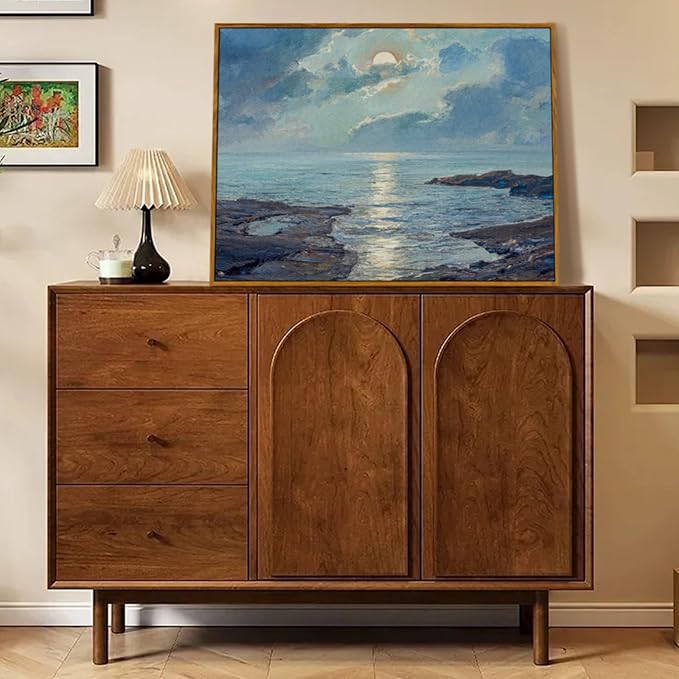 crmotu Vintage Framed Wall Art, Coastal Landscape Canvas Prints, Ocean Sunrise Scenery Room Decorations, Blue Nature Aesthetic Pictures Wall Decor Living Room Bedroom Bathroom, Office Artwork 20x30in