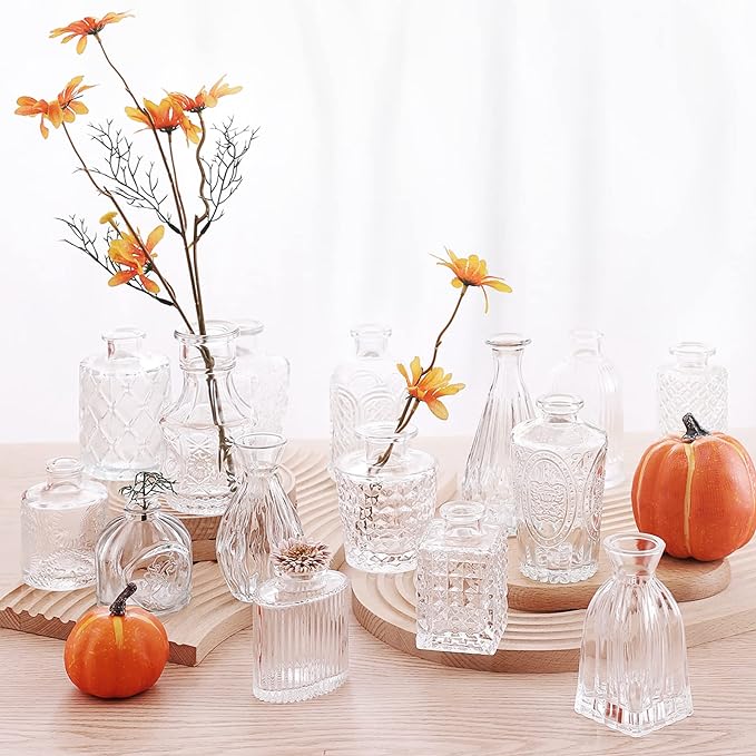Arme Glass Bud Vase Set of 32 Pcs，Small Glass Vases for Flowers，Clear Bud Vases in Bulk，Vintage Vases for Centerpieces，Small Glass Bud Vase for Rustic Wedding Decorations，Home Table Flower Décor