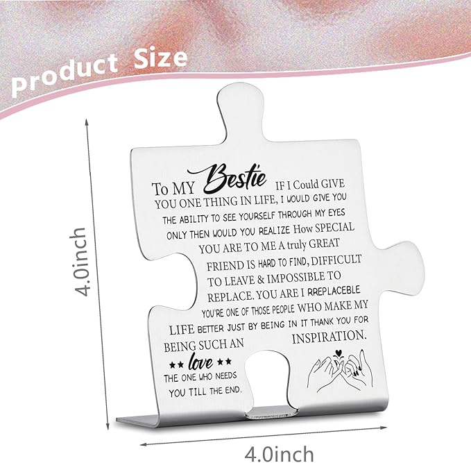 Bestie Gifts Puzzle Piece, Inspirational Friendship Sign for Best Friend, Soul Sister, BFF Thank You Gift for Birthday, Graduation, Long Distance, Decorative Signs Plaques YCC17
