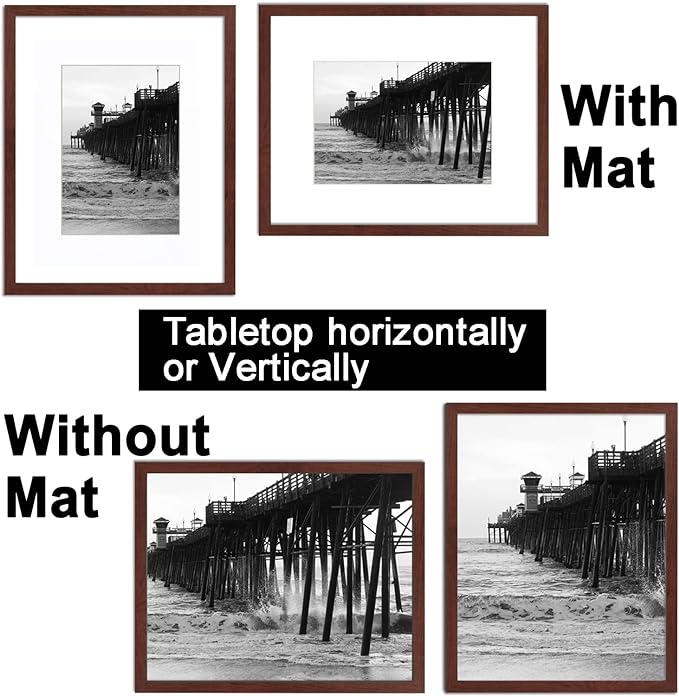 Picture Frame 8x10 with mat 5x7 Wine red Photo Frames Pack of 2,Tempered Glass,Modern Style Wood Composite frames Table Top or Wall - Vertical and Horizontal for home decor best gift