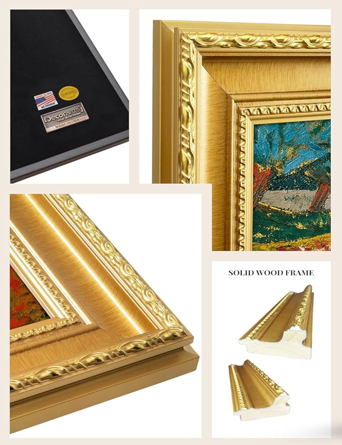 DECORARTS - The Red Vineyards by Vincent Van Gogh. Giclee Print on Acid-Free Canvas in Gold Solid Wood Frame. Picture Size: 20x16, Total Size: 24.75x20.75, Made in USA