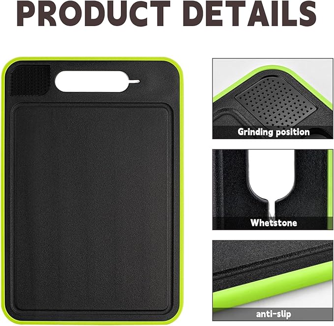 Cutting Board Double Sided,2 Pcs Vegetable Board With Sharpening Stone,Large Size+Small Size,Food Grade Stainless steel and Wheat straw PP Material,Eco-Friendly and Easy to Clean (khaki)