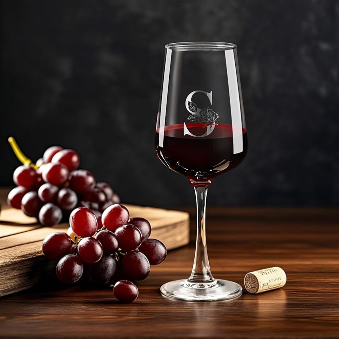 Monogrammed Wine Glass Gifts for Women - Personalized A-Z Wine Glasses with Gift Box & Greeting Card | Custom Mothers day, Anniversary, Birthday Gifts for Her, Mom, Wife, Best Friend, Sister,Woman (S)