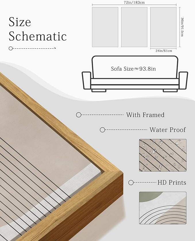 KUVIOKE Green Boho Framed Wall Art Modern Botanical Wall Printing Neutral Geometric Prints Bohemain Sage Decor Ready to Hang 24x36in (Natural Framed)