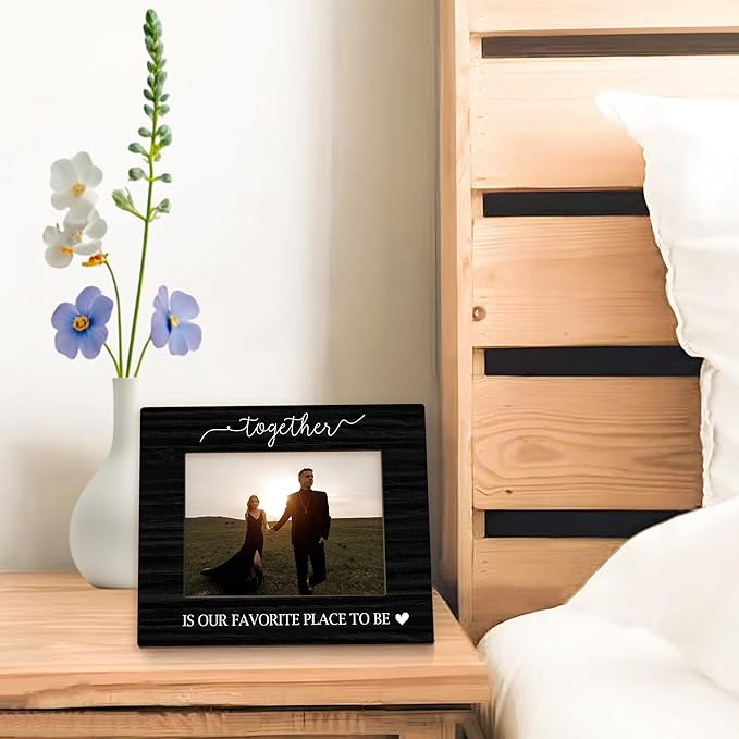 Couple Picture Frame 5x7, Couple Photo Frame, Christmas Birthday Couples Gifts for Him Her, Together is Our Favorite Place to Be Black Wooden Picture Photo Frames for Desk Home Room Decor