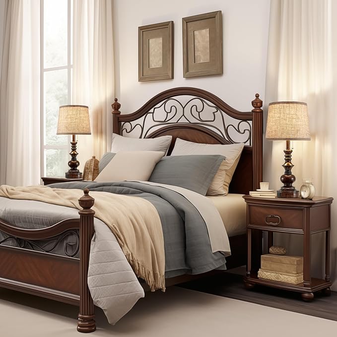 22'' Farmhouse Bedside Table Lamps Set of 2 for Bedroom Nightstand Lamps with USB A+C Charging Ports Traditional Small Table Lamp for Living Room End Tables,Pull Chain,Bulbs Not Included