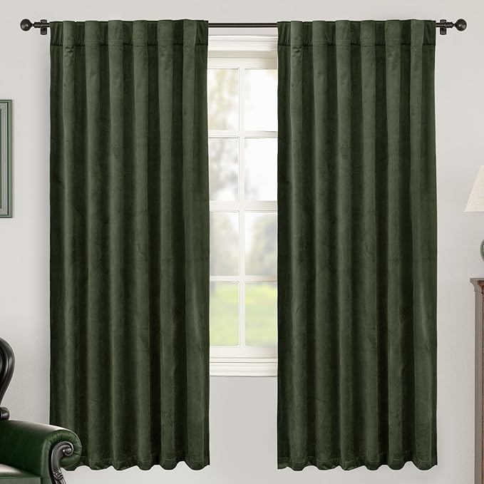 BGment Olive Green Velvet Blackout Curtains for Bedroom, 52 x 72 Inch Curtains Thermal Insulated Soundproof Room Darkening Elegant Drapes with Back Tab and Rod Pocket for Living Room, 2 Panels