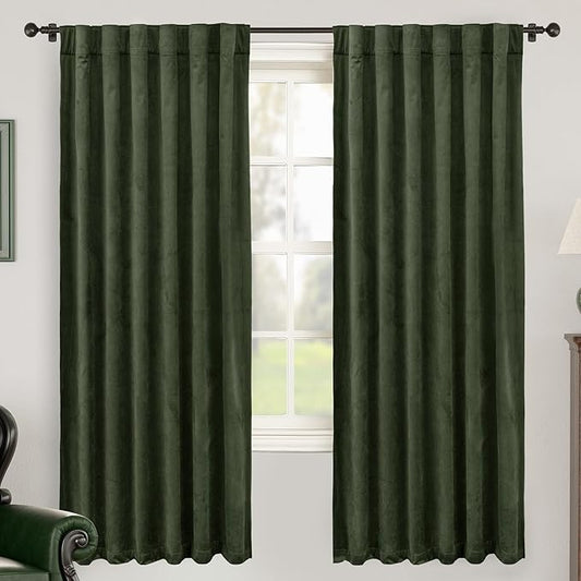 BGment Olive Green Velvet Blackout Curtains for Bedroom, 52 x 72 Inch Curtains Thermal Insulated Soundproof Room Darkening Elegant Drapes with Back Tab and Rod Pocket for Living Room, 2 Panels