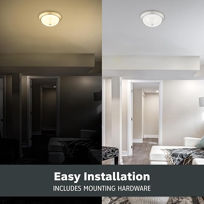 DESIGNERS FOUNTAIN Reedley 2-Lights Flush Mount Ceiling Light, 13 Inch Lighting Fixture for Kitchen, Bedroom, Bathroom, and Hallway, Pewter/White with Etched Glass, 1257M-PW-W