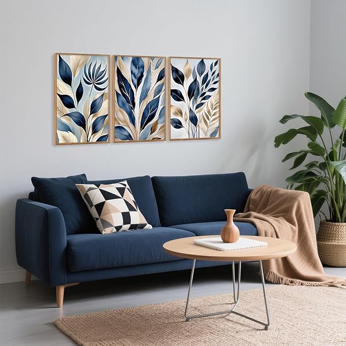 HPNIUB Botanical Leaf Framed Canvas Wall Art Set, Modern Natural Leaves Wall Decor, Minimalist Plant Floral Wall Painting, Abstract Aesthetic Leaf Art Print for Living Room,Bedroom,Office-16 x24 x3