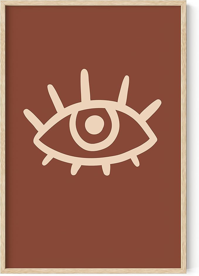 HAUS AND HUES Boho Posters Mid Century Modern Wall Decor - Abstract Art Prints Midcentury Modern Decor Boho Wall Decor Minimalist Dark Clay Eye with Eye Lashes (24x36 Framed Beige)