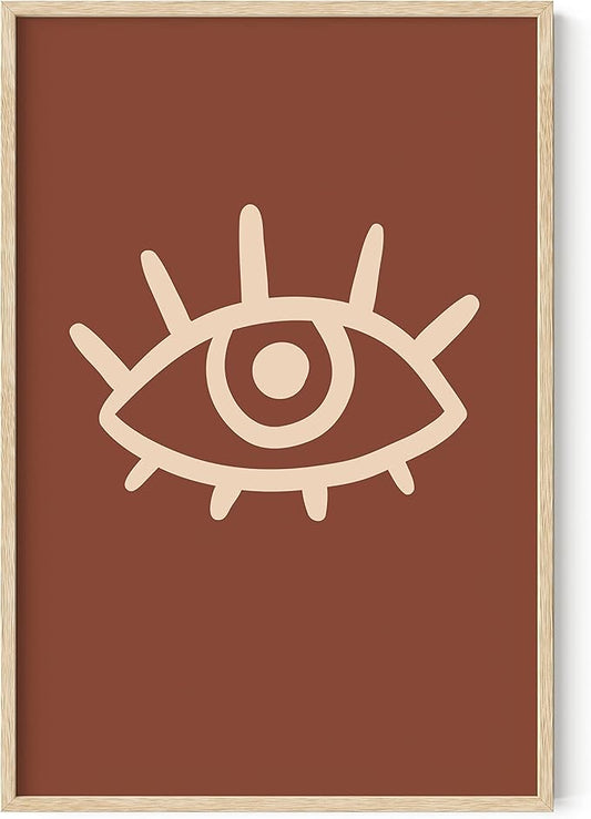 HAUS AND HUES Boho Posters Mid Century Modern Wall Decor - Abstract Art Prints Midcentury Modern Decor Boho Wall Decor Minimalist Dark Clay Eye with Eye Lashes (24x36 Framed Beige)
