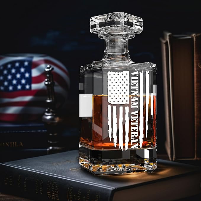 FURSARCAR Cool Birthday Gifts for Dad Men, Flag Whiskey Decanter Set with 2 Glasses, Unique Cool Mens Fathers Birthday Gift from Daughter Son, Xmas Retirement Present Decanter Sets for Man