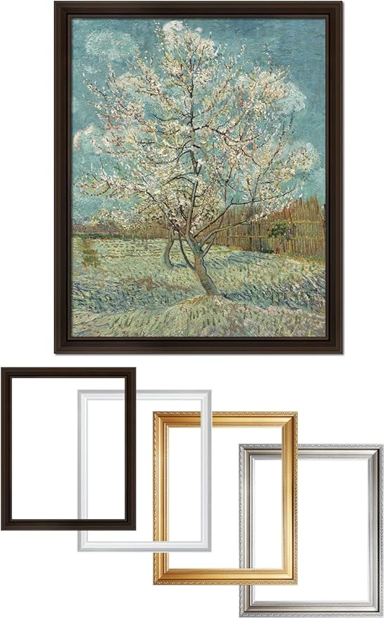 DECORARTS - The Pink Peach Tree, Vincent Van Gogh Art Reproduction. Acid Free Cotton Canvas Giclee Print w/Bronze Frame&Mat for Wall Decor.