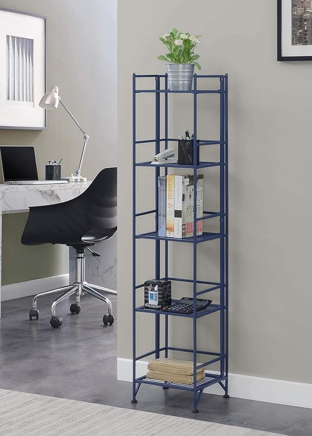 Convenience Concepts Xtra Storage Shelves - 5-Tier Folding Metal Storage Shelves, Closet Organizer for Office, Laundry Room, Bedroom, Garage, Kitchen, Bathroom, Cobalt Blue
