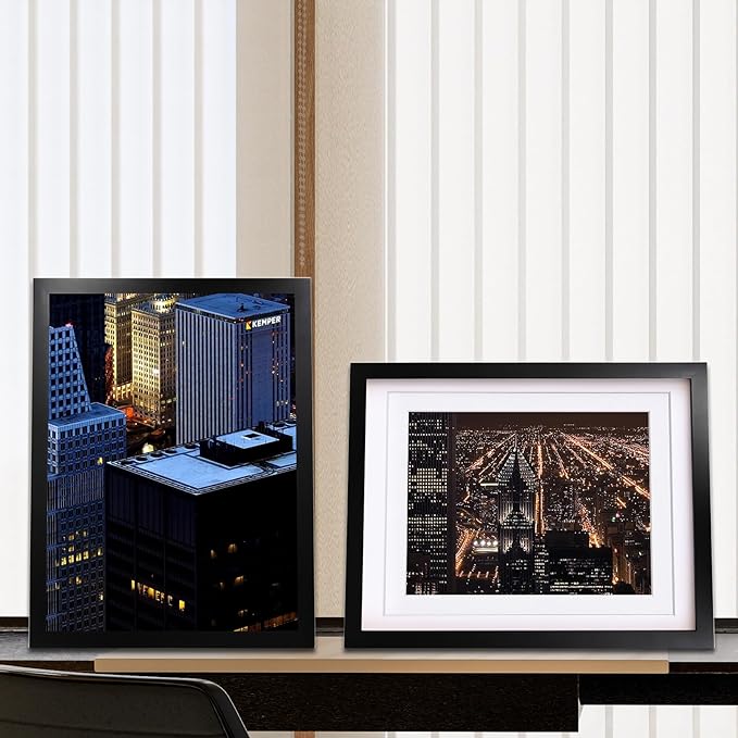 Egofine 12x16 Picture Frames Set of 4, Made of Solid Wood Covered by Plexiglass 9x12 and 11x14 with Mat or 12x16 without Mat, for Wall Mounting Photo Frame Black