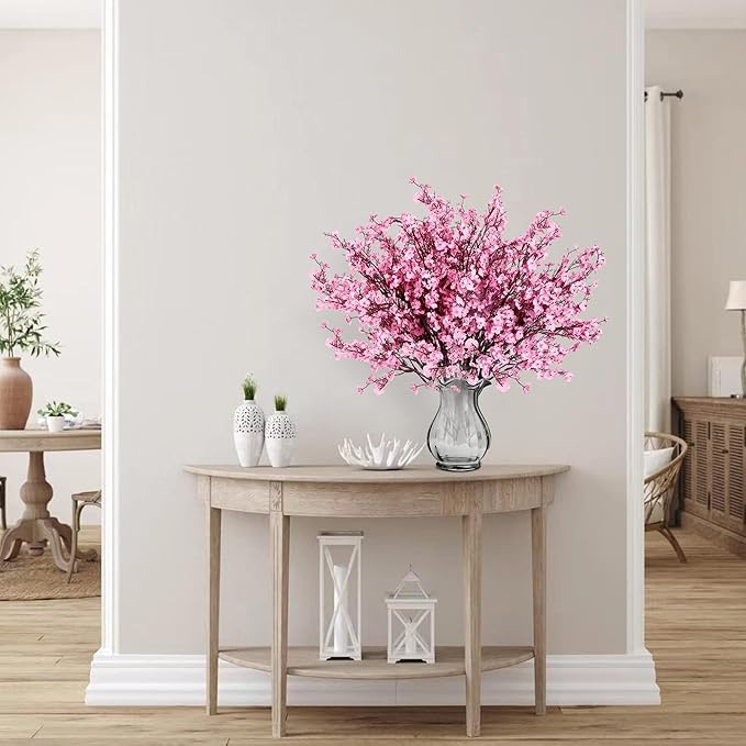 Sggvecsy 10 Pcs Babys Breath Artificial Flowers Gypsophila Bouquets Bulk Real Touch Fake Silk Flowers for Home Wedding DIY Floral Arrangement Kitchen Table Centerpiece Festival Decoration (Pink)