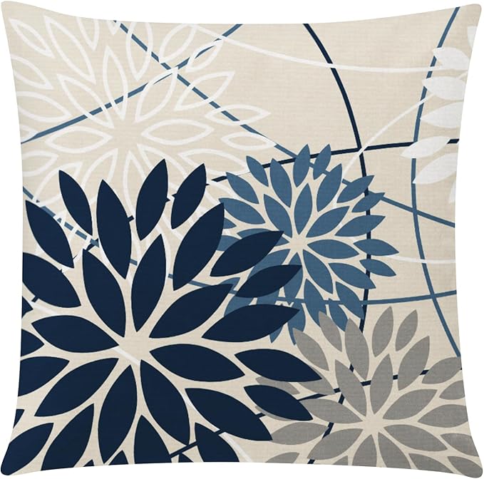 Blue White Pillow Covers 18x18 Set of 6, Daisy Flower Throw Pillow Cover Case Square Cushion Cover for Sofa Bedroom Living Room Farmhouse Home Decor