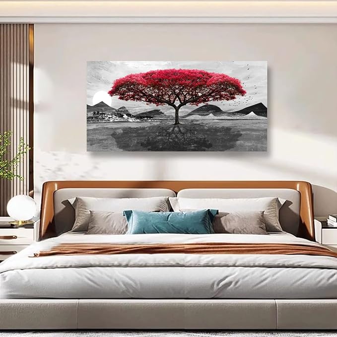 Red Tree of Life Pictures Canvas Wall Art for Living room Office Bedroom Wall Decor,Tree of Life Wall Art Print Paintings Modern Nature Artwork Waterproof Ready to Hang-28X57 inch